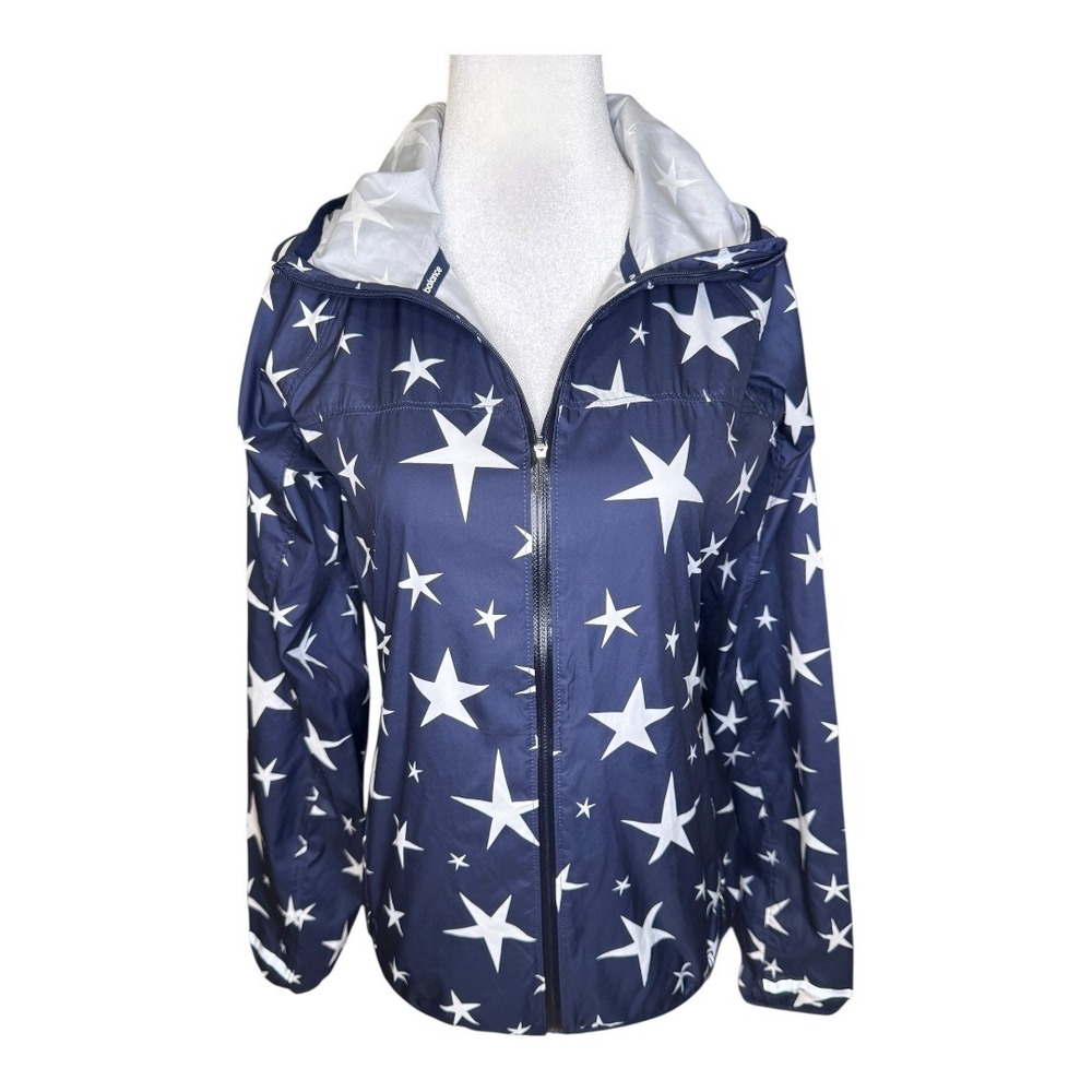 New Balance For J. Crew Star Print Hooded Lightweight Jacket Size XS Navy White
